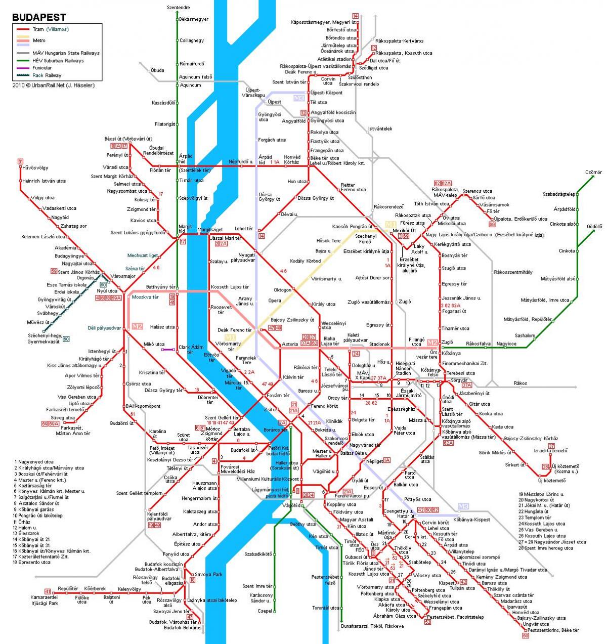 tramvaj linije budimpešti mapu