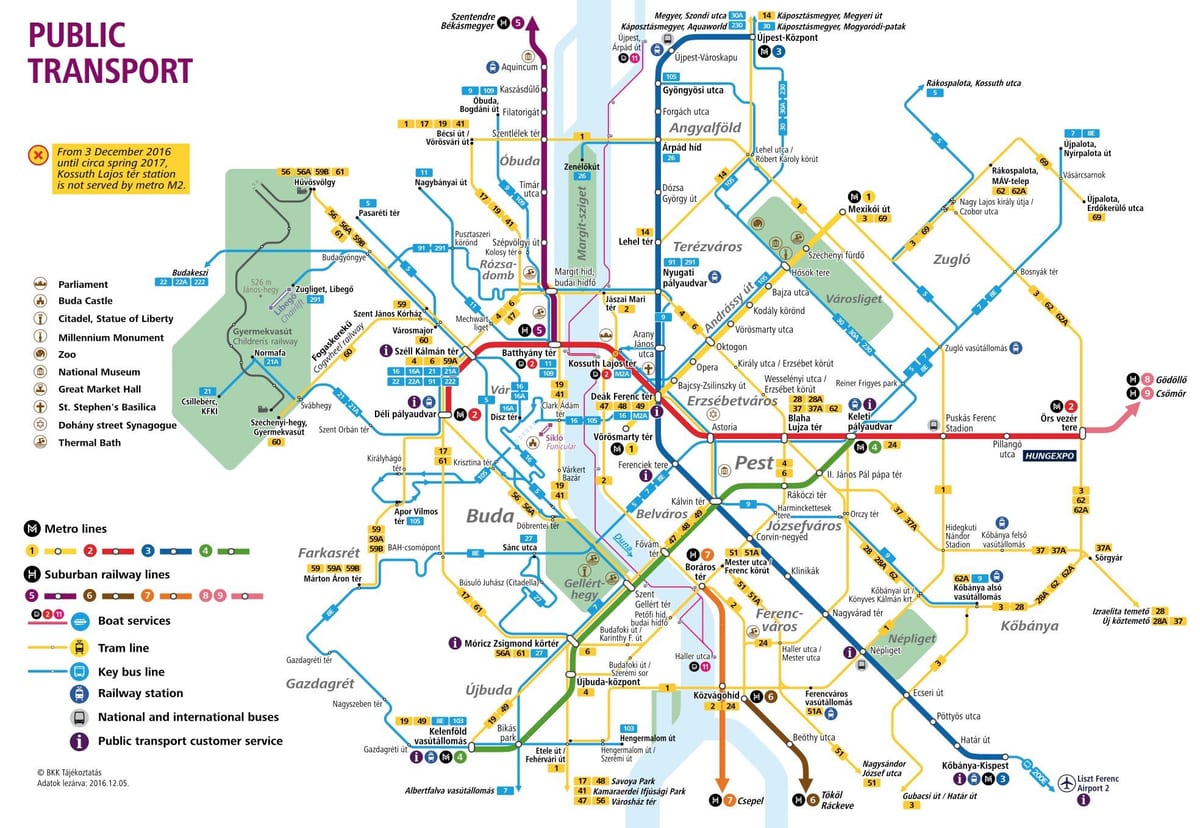 mapa budimpešti javnog prevoza
